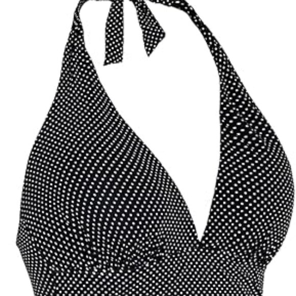 NWT Plunging V Neck Halter Shirred Tankini Swim Top Polka Dot 18 - Picture 3 of 10